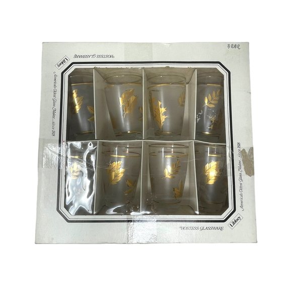 Vintage Libbey Hostess Glassware Golden Foliage Beverage Glass Set | Retro Glass - Picture 6 of 8